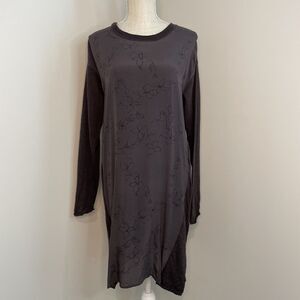Poetry Silk Floral Panel Merino Wool Long Sleeve Shift Dress Plum Women's Size 8